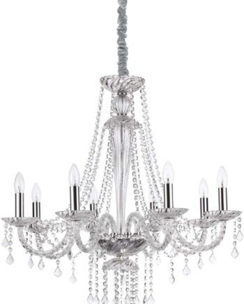 Pendel Lampe Ideal Lux Amadeus ø80 Justerbar H111 180 Krom Glas Krystal 8xe14 på Afbetaling