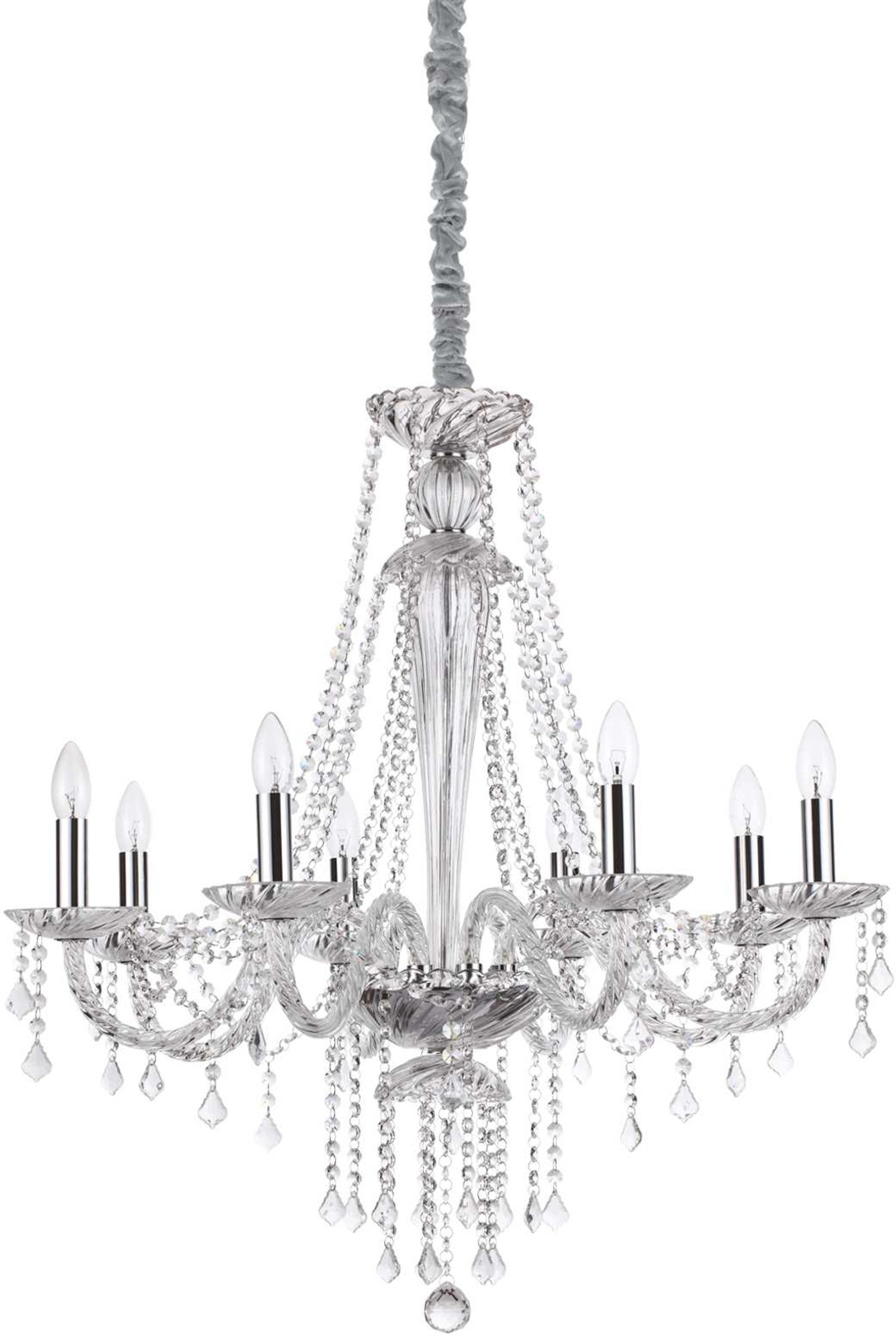 Pendel Lampe Ideal Lux Amadeus ø80 Justerbar H111 180 Krom Glas Krystal 8xe14 på Afbetaling
