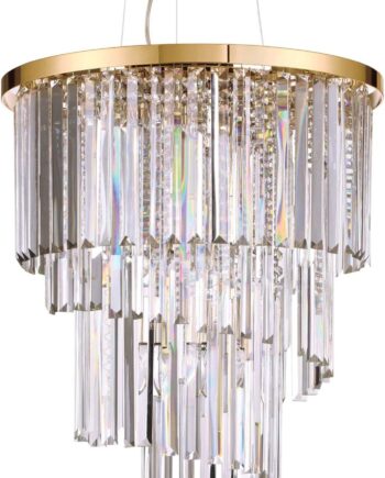 Pendel Lampe Ideal Lux Carlton Armet ø50 Guldfinish Med Glasprismer Justerbar Højde på Afbetaling