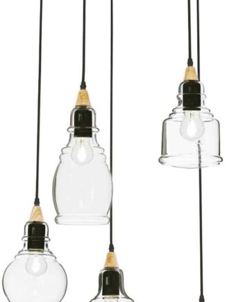 Pendel Lampe Ideal Lux Gretel ø50 H55 132 Højdejusterbar Matsort Metal Glas Træ på Afbetaling
