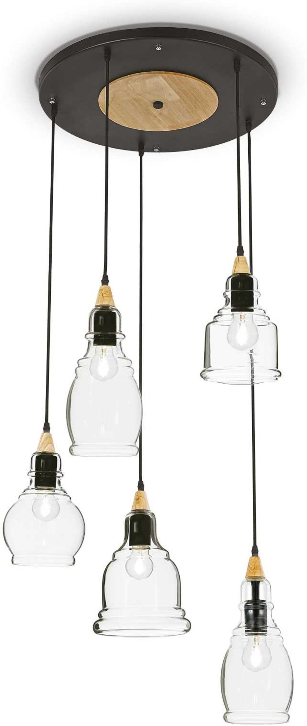 Pendel Lampe Ideal Lux Gretel ø50 H55 132 Højdejusterbar Matsort Metal Glas Træ på Afbetaling