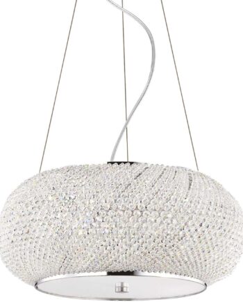 Pendel Lampe Ideal Lux Pasha Hængelampe ø45 Krom Sandblæst Glas Med Krystalperler Justerbar Højde på Afbetaling