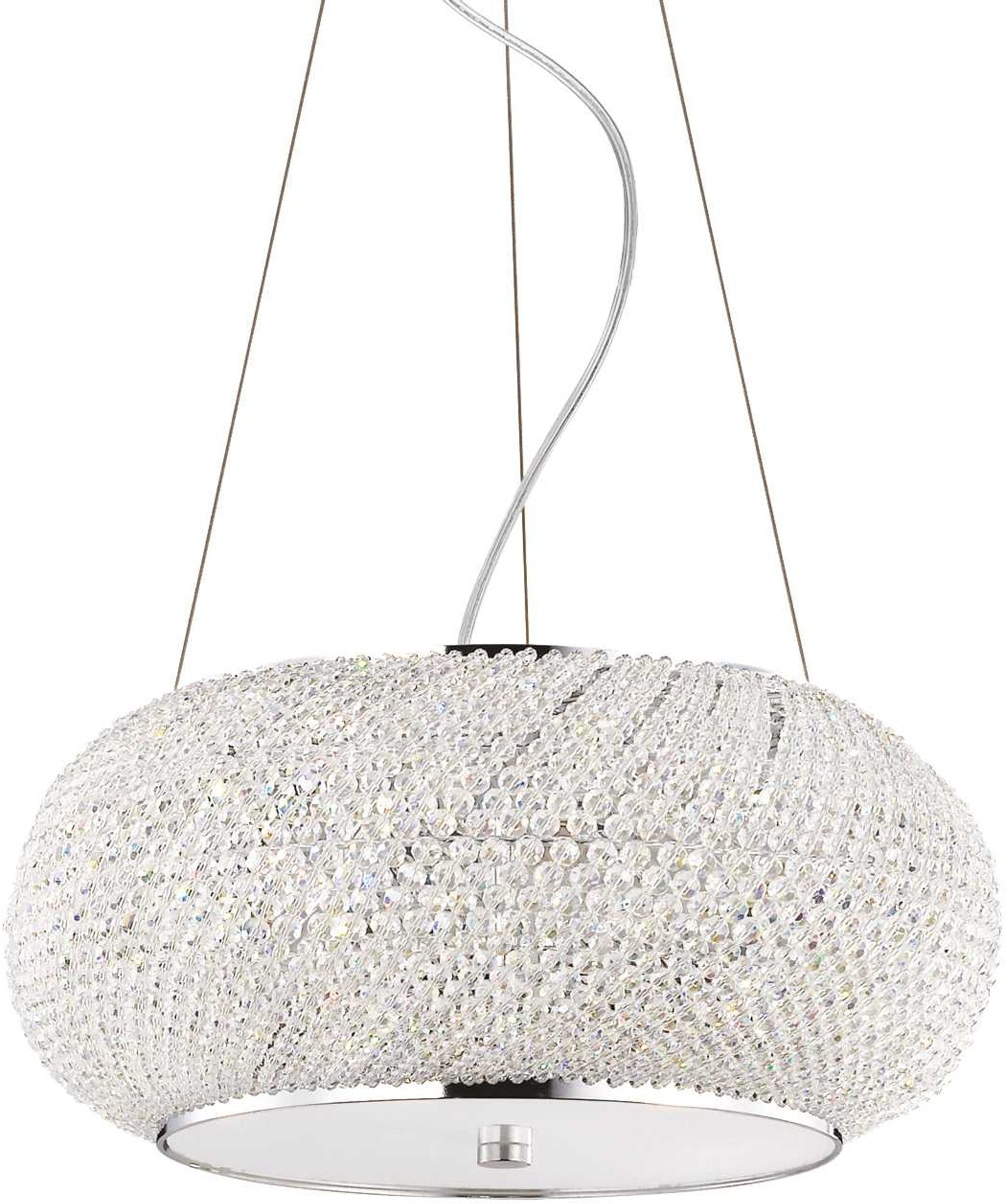 Pendel Lampe Ideal Lux Pasha Hængelampe ø45 Krom Sandblæst Glas Med Krystalperler Justerbar Højde på Afbetaling