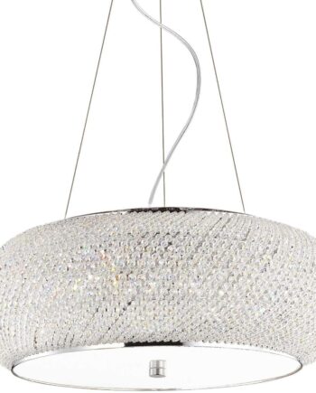 Pendel Lampe Ideal Lux Pasha ø55 Justerbar H25 234 Krom Metal Glas 10xe14 Krystaller på Afbetaling
