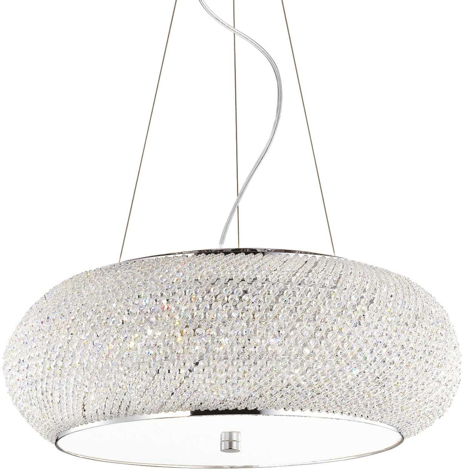 Pendel Lampe Ideal Lux Pasha ø55 Justerbar H25 234 Krom Metal Glas 10xe14 Krystaller på Afbetaling