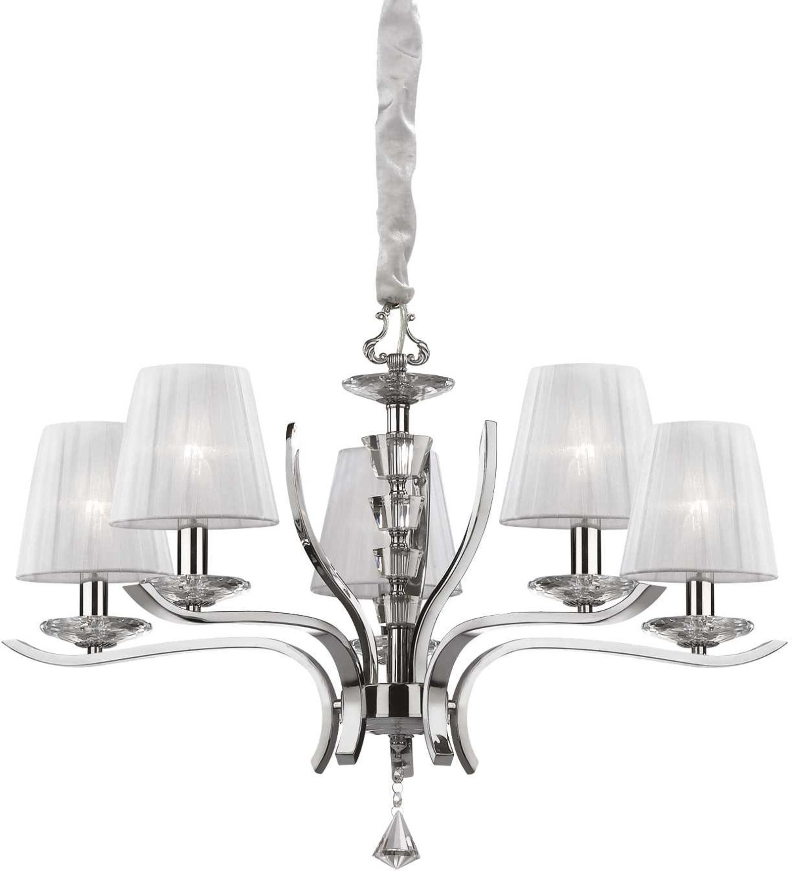 Pendel Lampe Ideal Lux Pegaso Krystal Hvid Krom Organza ø72 H62 150 på Afbetaling