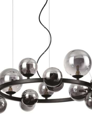 Pendel Lampe Ideal Lux Perlage ø85 Mat Sort Med Blæst Glas på Afbetaling
