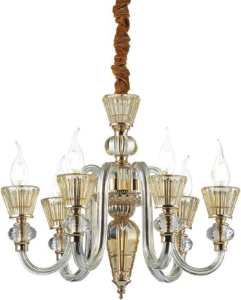 Pendel Lampe Ideal Lux Strauss ø505 Hmin750 1900 Guld Rav Glas Metal 6xe14 på Afbetaling