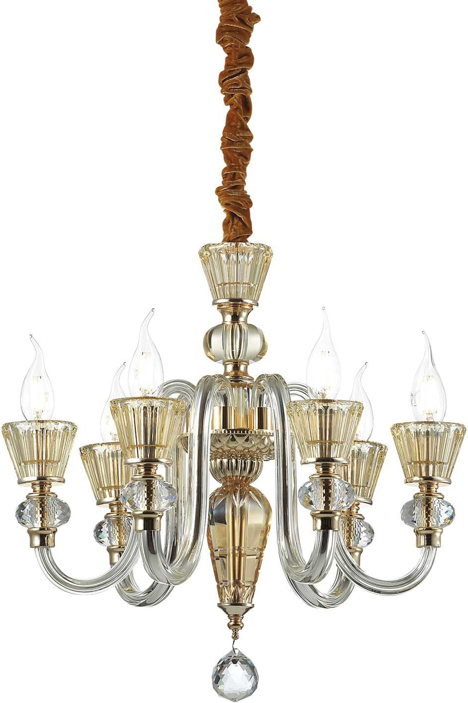 Pendel Lampe Ideal Lux Strauss ø505 Hmin750 1900 Guld Rav Glas Metal 6xe14 på Afbetaling