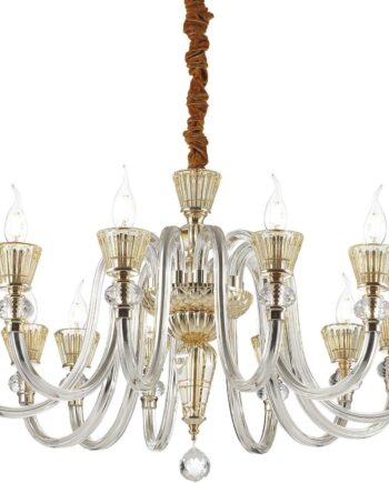 Pendel Lampe Ideal Lux Strauss ø84 Guldfinish Med Ravglas Fløjlskæde Højdejustering på Afbetaling