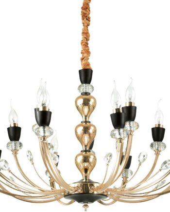 Pendel Lampe Ideal Lux Vanity Gyldent Metalstel Sorte Detaljer Krystaller ø88 Justerbar Højde på Afbetaling