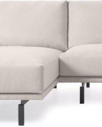 Personers Chaiselong Sofa Kave Home Galene Nordisk Inspireret Beige Polstret Stof Med Sorte Metalben Pletbestandigt Aftageligt Betræk på Afbetaling