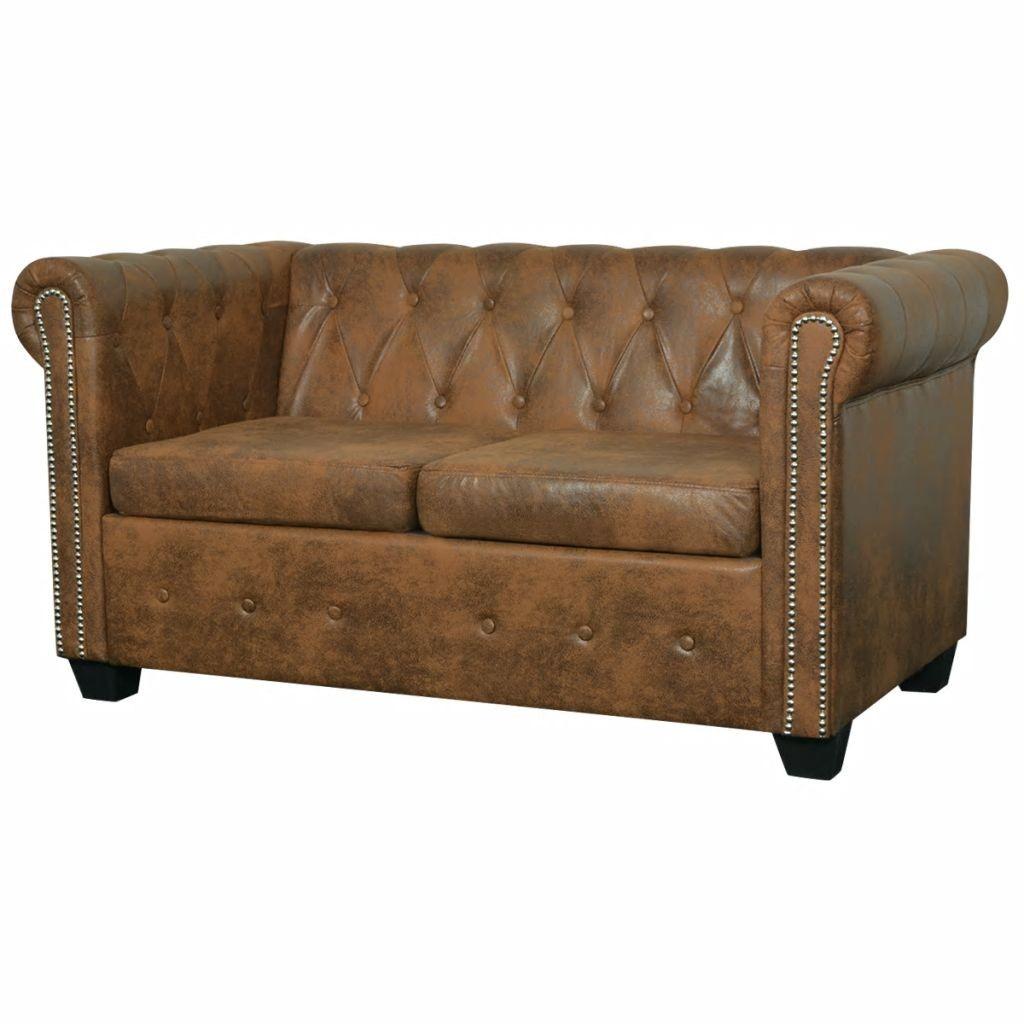Personers Chesterfield Sofa Kunstlæder Brun på Afbetaling
