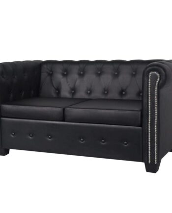 Personers Chesterfield Sofa Kunstlæder Sort på Afbetaling