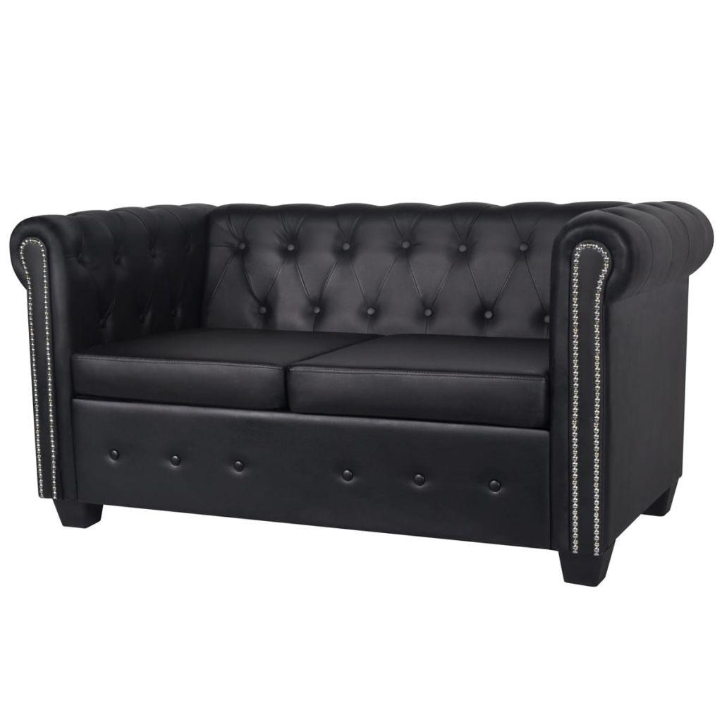 Personers Chesterfield Sofa Kunstlæder Sort på Afbetaling