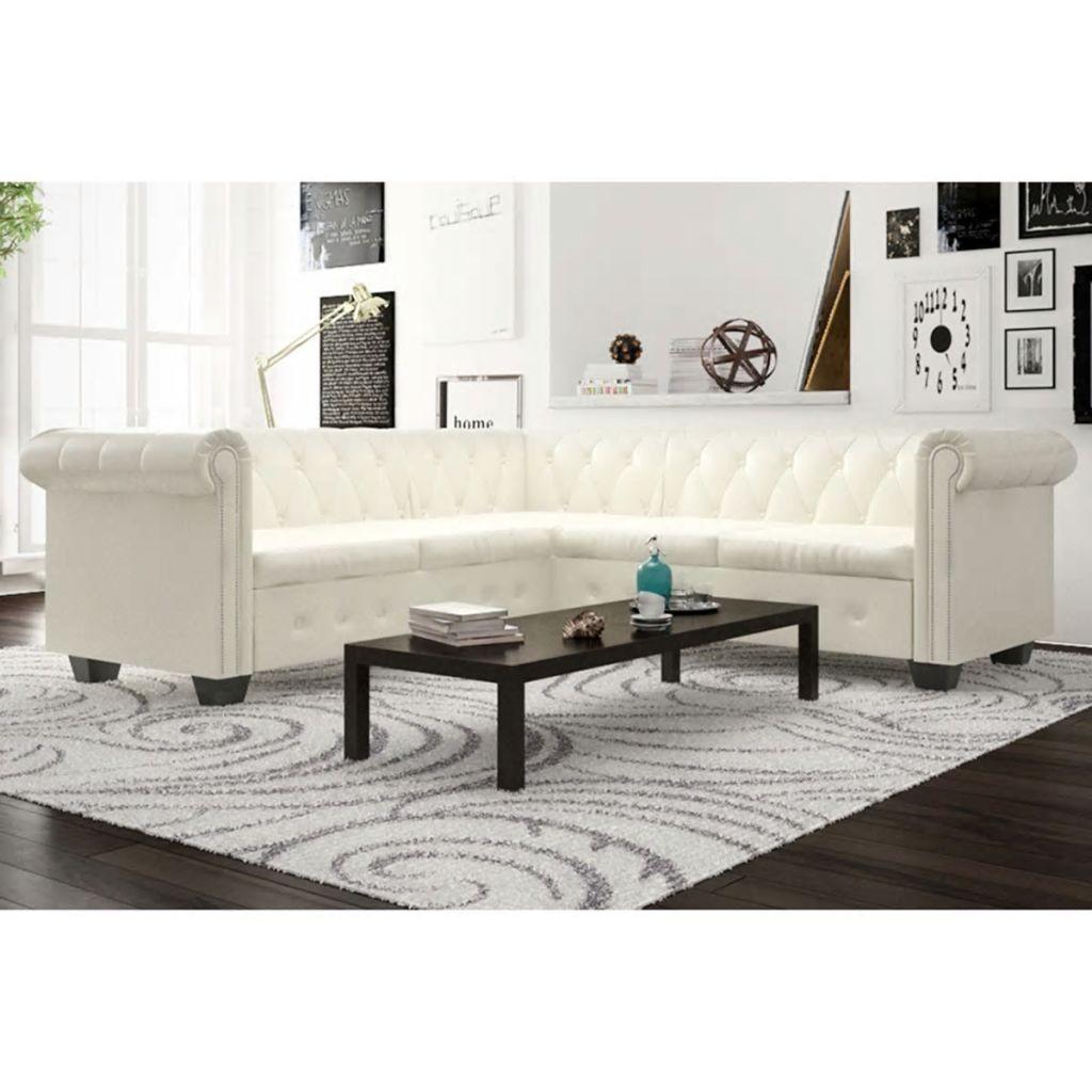 Personers Sofa Chesterfield Look Kunstlæder Hvid på Afbetaling