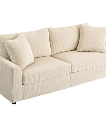 Personers Sofa Med Dekorative Hynder Corduroy Sofa Til Stue Soveværelse 212 Bred Cremehvid på Afbetaling