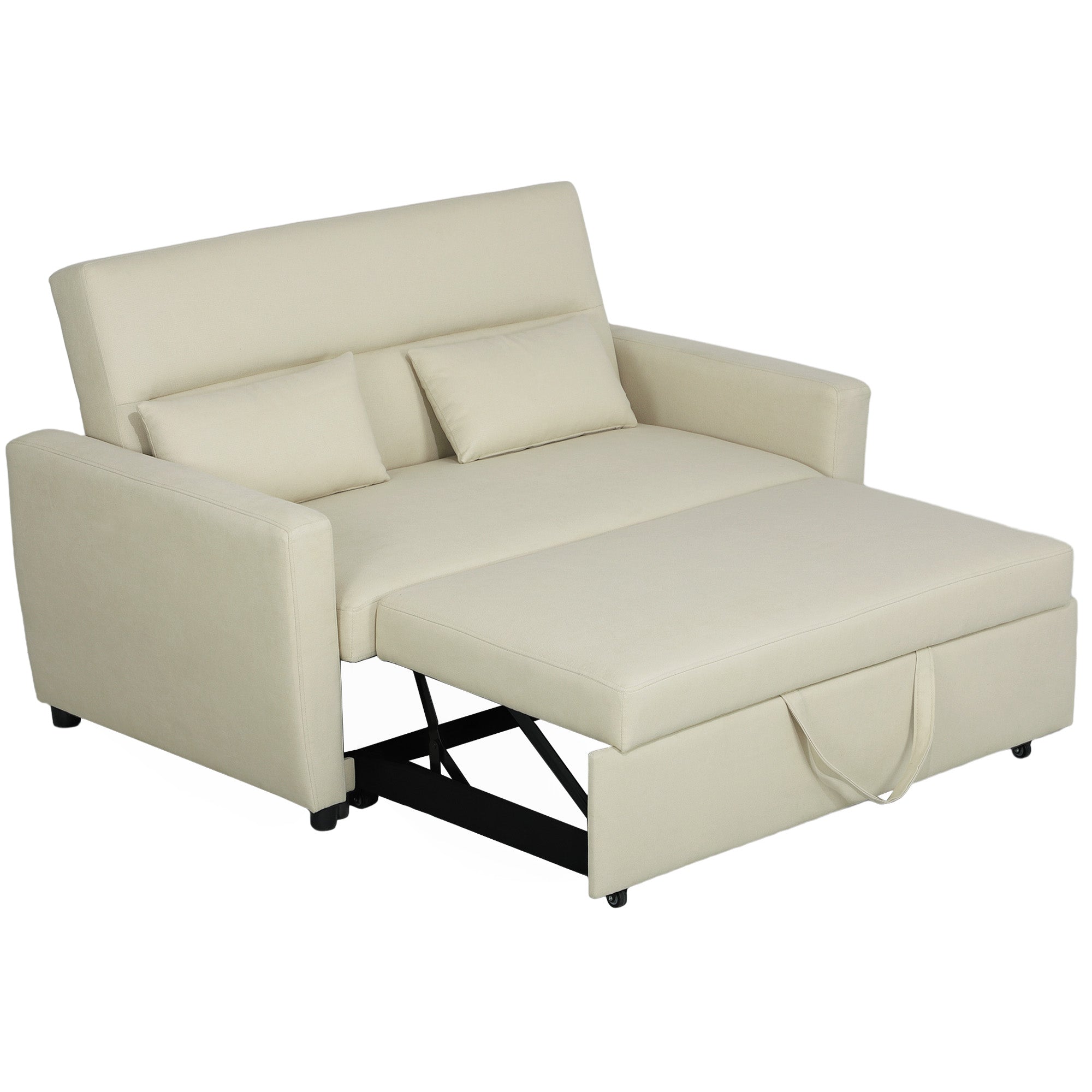 Personers Sofa Med Sengefunktion Justerbar Ryglæn Polstret Sofa Fløjlslook Til Stue Soveværelse Beige på Afbetaling
