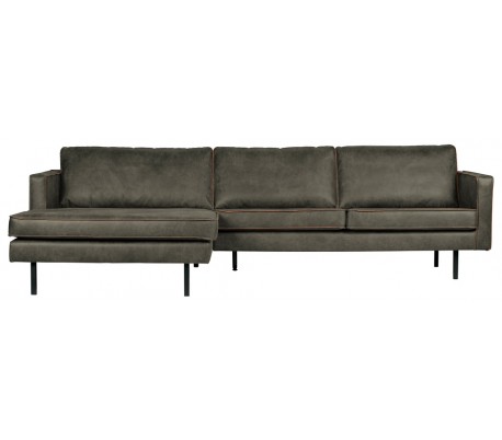 Rodeo Sofa Med Venstrevendt Chaiselong Læder B300 Vintage Armygrøn på Afbetaling