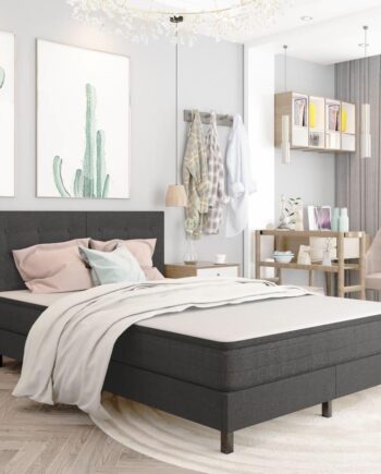 Seng Med Boxmadras 140x200 Stof Mørkegrå på Afbetaling