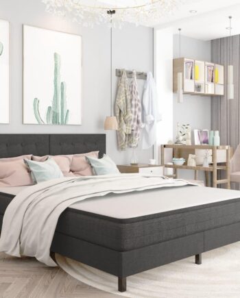 Seng Med Boxmadras 160x200 Stof Mørkegrå på Afbetaling