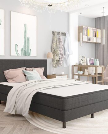Seng Med Boxmadras 180x200 Stof Mørkegrå på Afbetaling