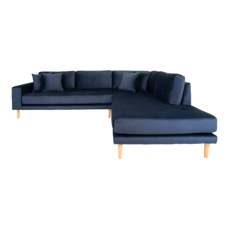 Sofa Højrevendt Blå Velour Med Fire Puder Hn1005 åben Ende 1301403 på Afbetaling