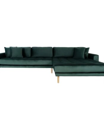 Sofa Højrevendt Mørkegrøn Velour Med Fire Puder Hn1006 1301185 på Afbetaling