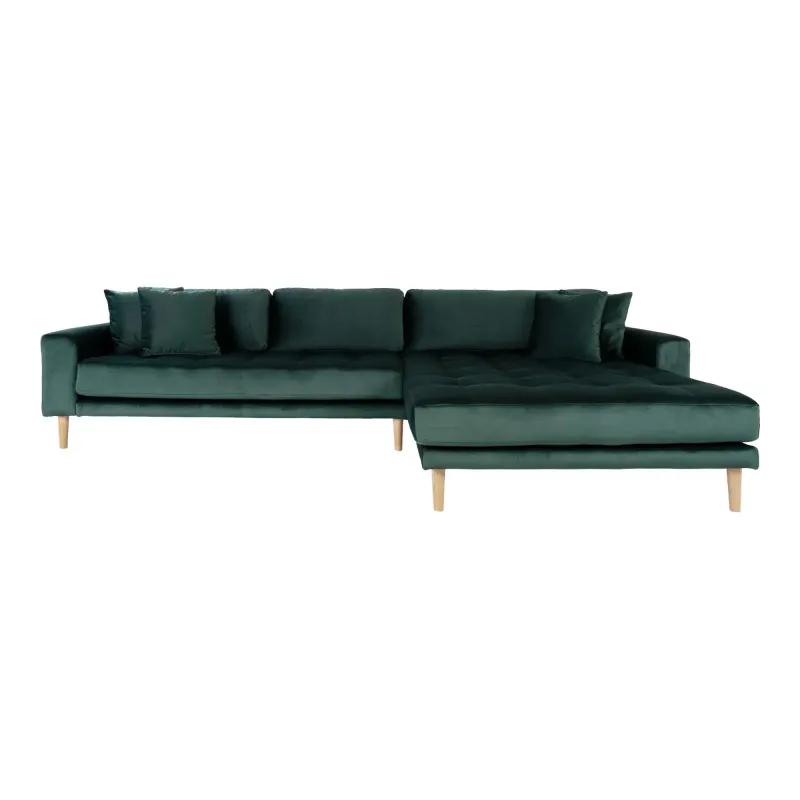 Sofa Højrevendt Mørkegrøn Velour Med Fire Puder Hn1006 1301185 på Afbetaling