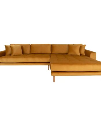 Sofa Højrevendt Sennepsgul Velour Med Fire Puder Hn1004 1301184 på Afbetaling