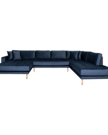 Sofa Med åben Ende Venstrevendt Mørkeblå Velour Med Fire Puder Hn1005 åben Ende 1301463 på Afbetaling