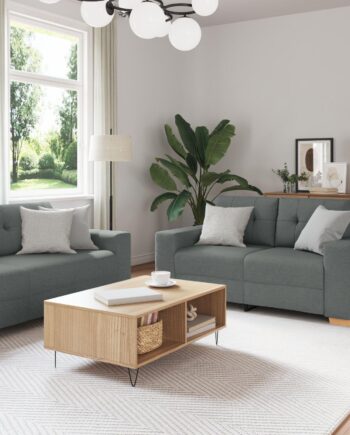 Sofa Sæt Med Pude Med Pude Grå Stof på Afbetaling