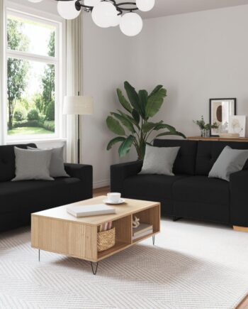 Sofa Sæt Med Pude Med Pude Sort Stof på Afbetaling