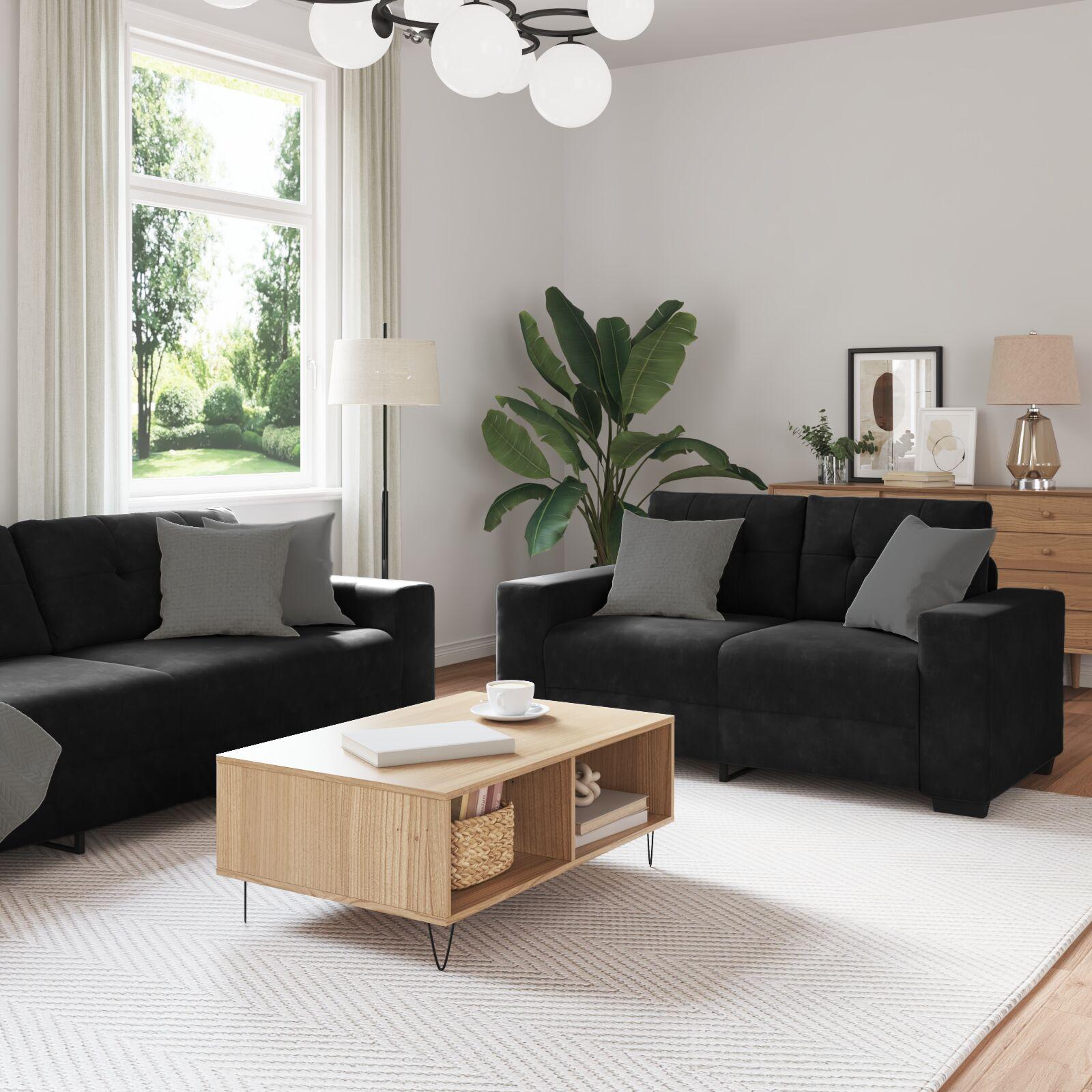 Sofa Sæt Med Pude Med Pude Stk Sort 221 Fløjl på Afbetaling