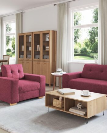 Sofa Sæt Med Pude Med Pude Vinrød Stof på Afbetaling