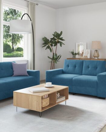 Sofa Sæt Stk Blå 221 Fløjl på Afbetaling