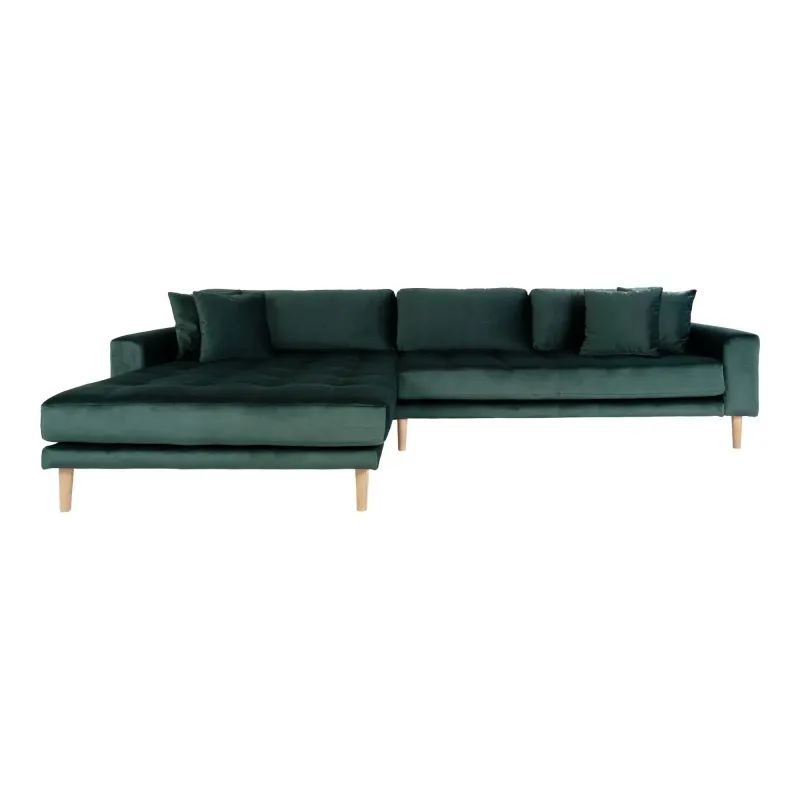 Sofa Venstrevendt Mørkegrøn Velour Med Fire Puder Hn1006 1301195 på Afbetaling