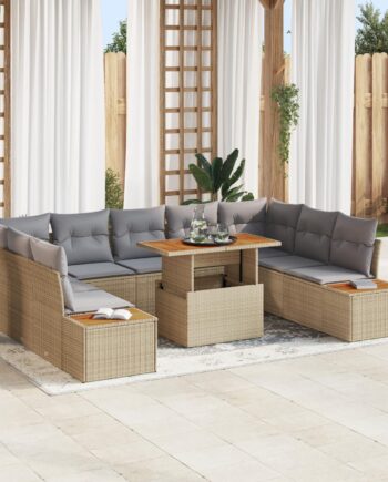 Stk Have Sofa Sæt Med Puder Beige Poly Rattanampamp Sæders Have Sofa Med Opbevaring   Puder Beige Poly Rattan på Afbetaling