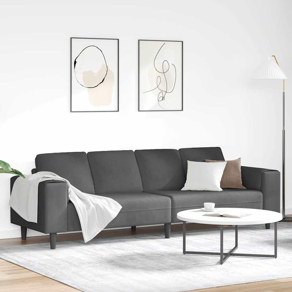 Stof Sofa Med Pude Mørkegrå Corduroy Stof på Afbetaling
