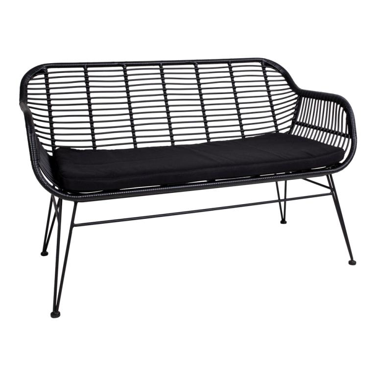 Toscana Sofa Sort Rattan Med Hynde Polyester på Afbetaling