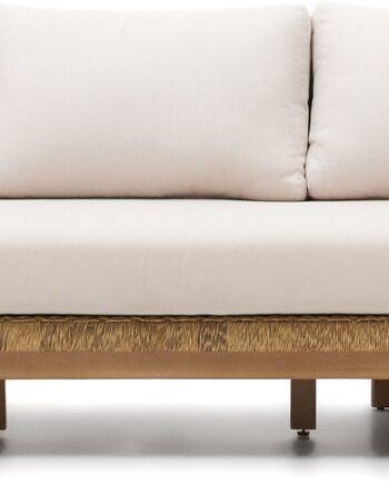 Udendørs Personers Lounge Sofa Kave Home Xoriguer Massivt Eukalyptustræ   Aluminium Med Beige Aftagelige Hynder på Afbetaling