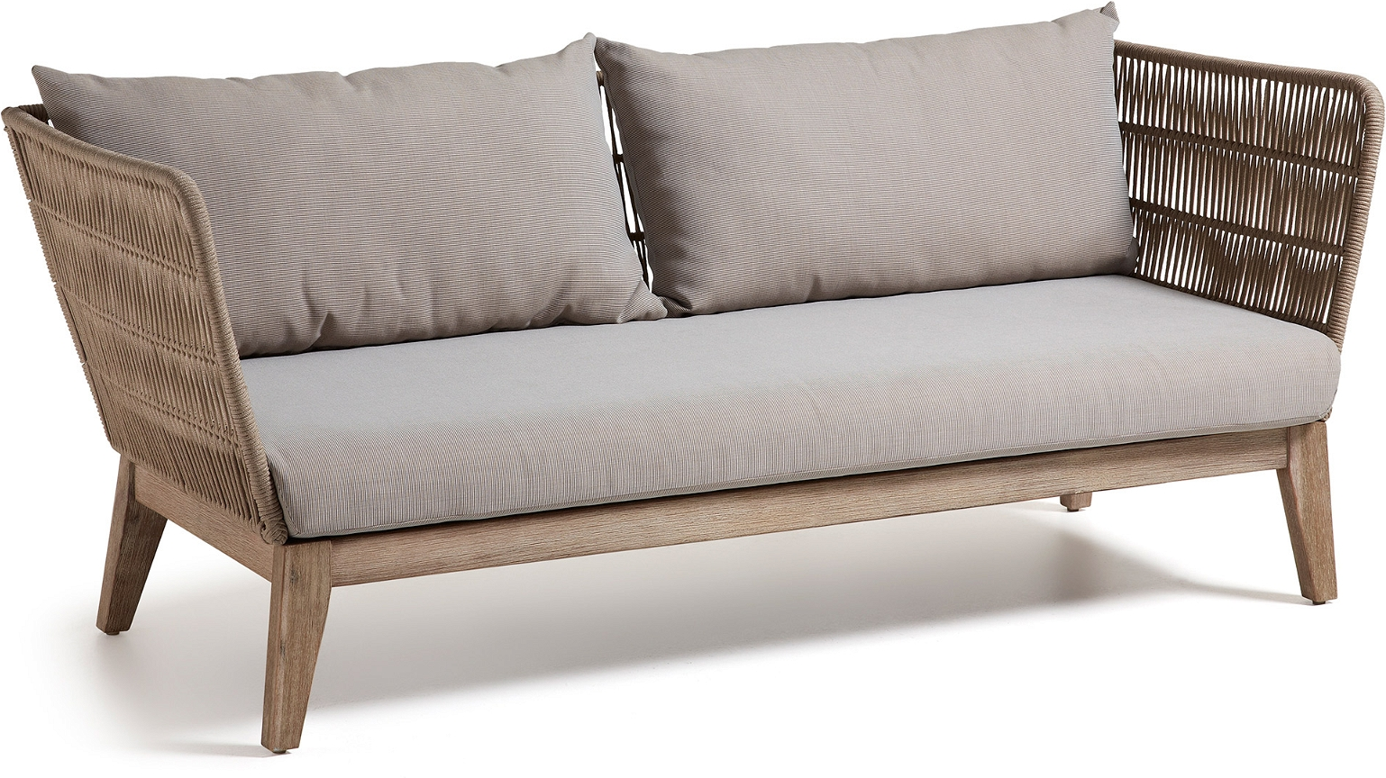 Udendørs Personers Sofa Kave Home Belleny Massivt Eukalyptustræ Med Puder Madras Bestandig Beige Natur Grå på Afbetaling
