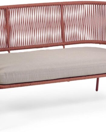 Udendørs Personers Sofa Kave Home Nadin Nordisk Moderne Lounge Sofa Lyserød Galvaniseret Stål Håndvævede Remme på Afbetaling