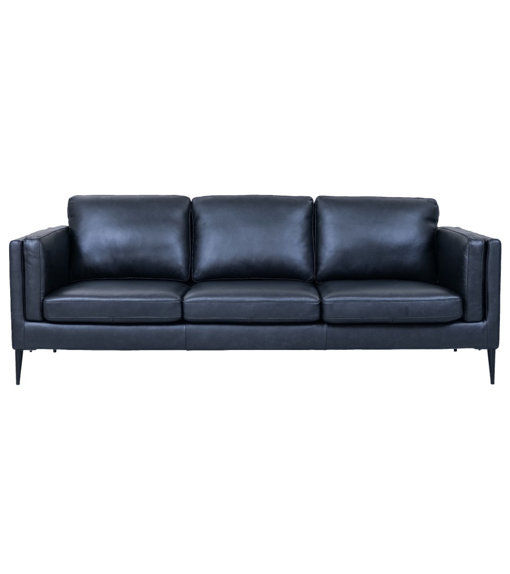 Valencia Pers Sofa Sort Semianilin Læder Sort Metal på Afbetaling