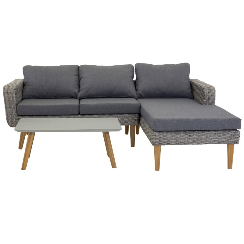 Vodice Sofa Med Bord Akacietræ Polyrattan Til Haven på Afbetaling