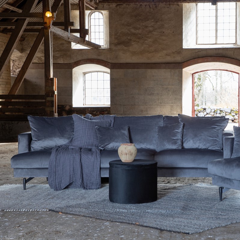Warden Sofa Personers Mørkegrå Polyester Fløjl på Afbetaling