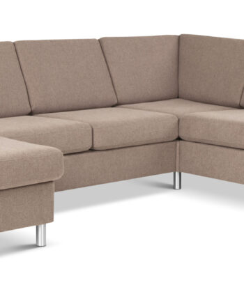 Wendy Set 2c3d Sofa Chaiselong Antelope Beige Polyester Stof Børstet Aluminium på Afbetaling