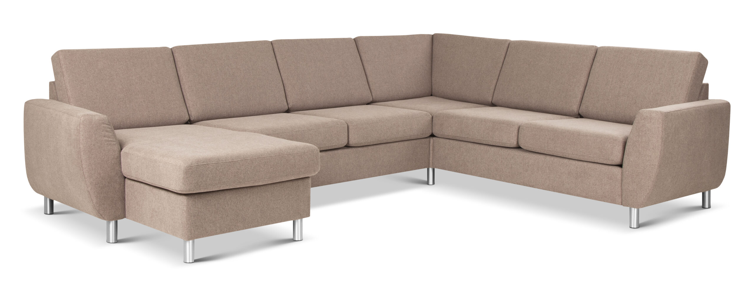 Wendy Set 2c3d Sofa Chaiselong Antelope Beige Polyester Stof Børstet Aluminium på Afbetaling