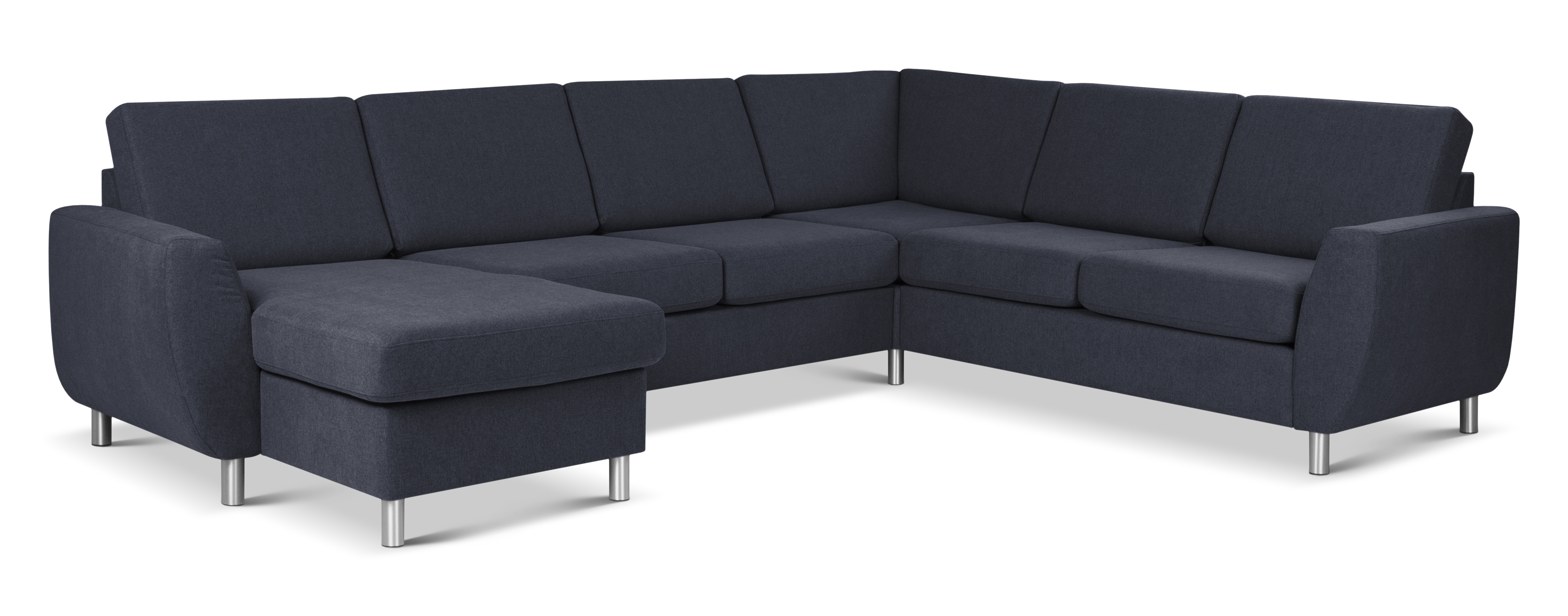 Wendy Set 2c3d Sofa Chaiselong Blå Polyester Stof Børstet Aluminium på Afbetaling