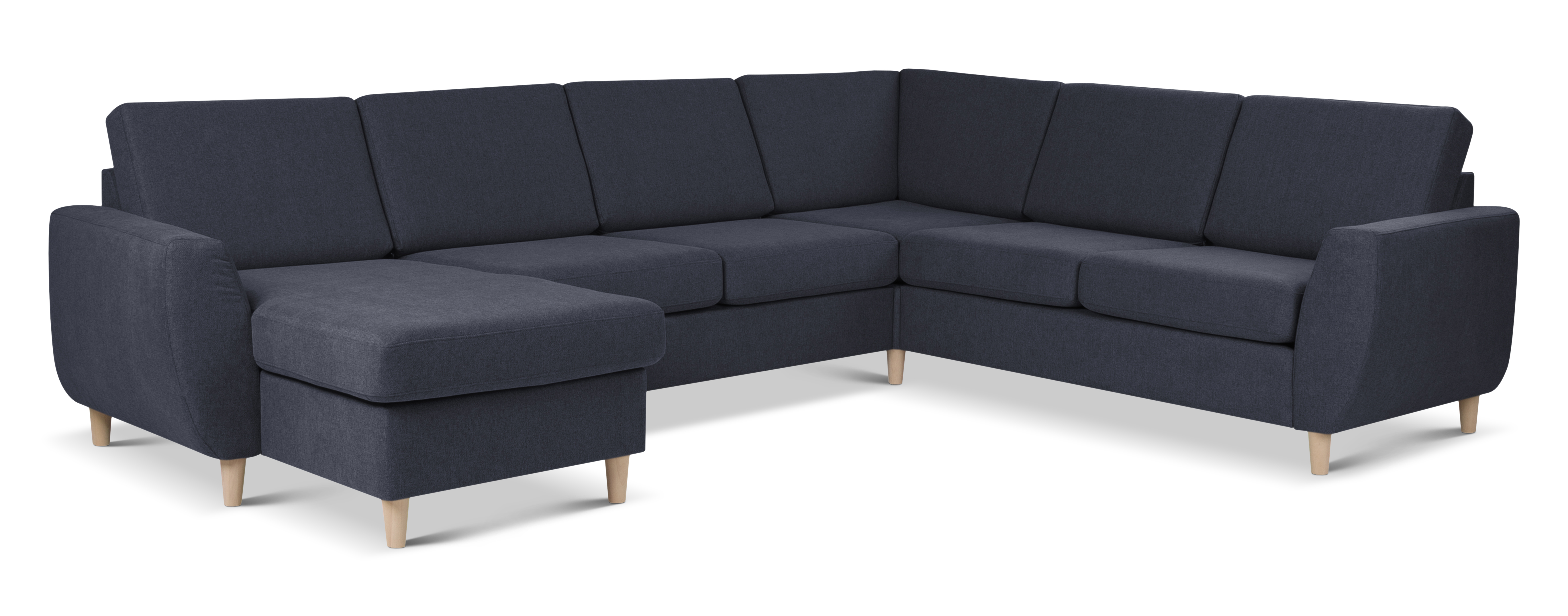 Wendy Set 2c3d Sofa Chaiselong Blå Polyester Stof Natur Træ på Afbetaling